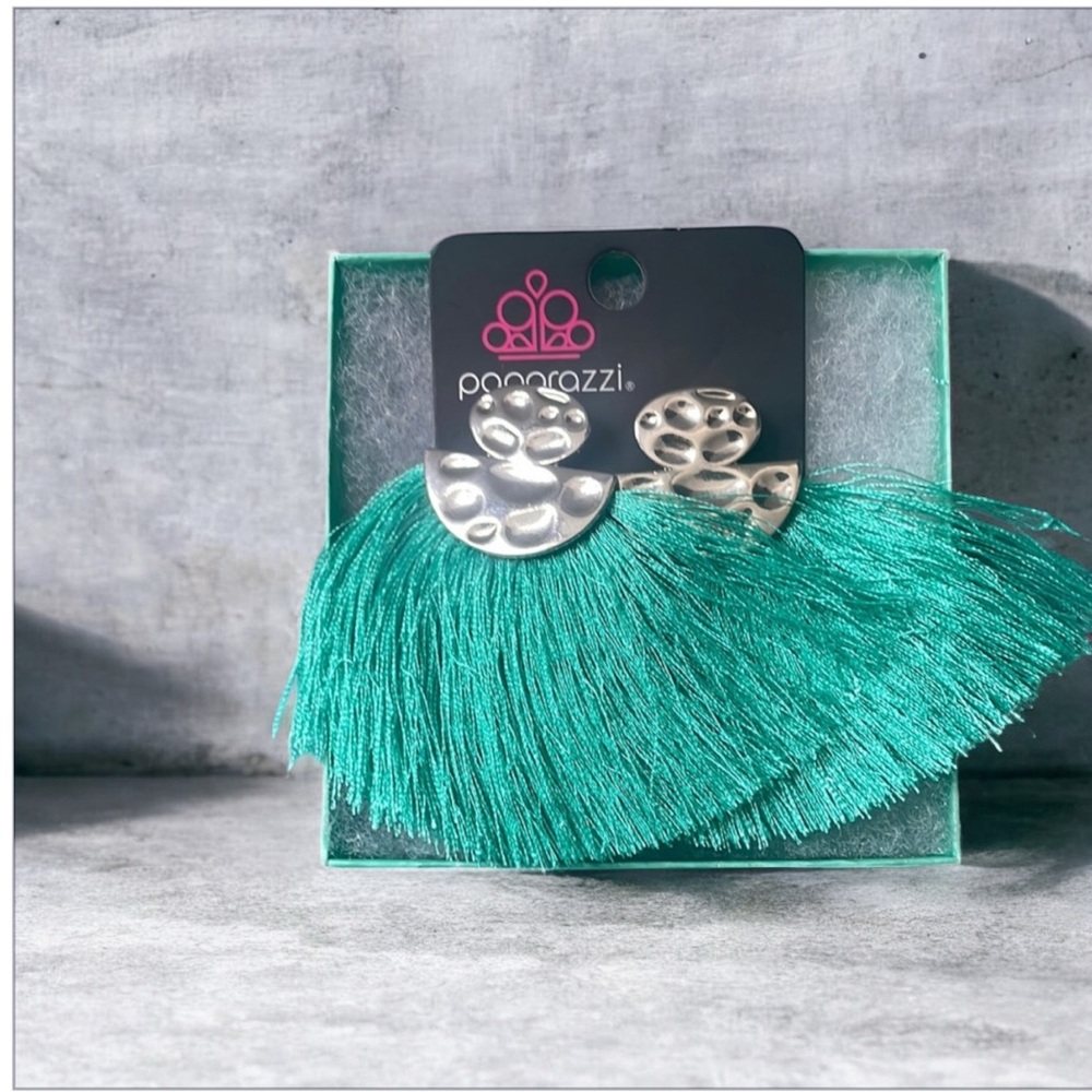 Paparazzi Silver and Green Floral Earrings